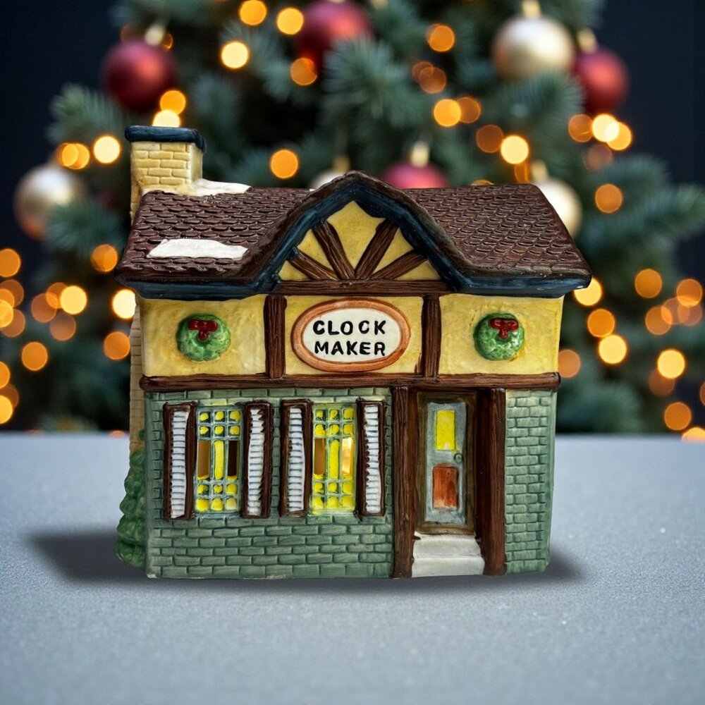 Americana Porcelain Collectable - Clock Maker Lighted Christmas Building 1991